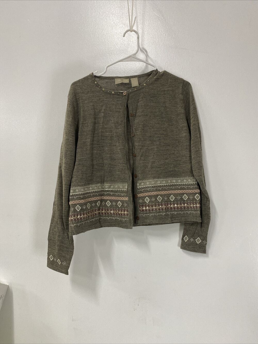 Nordstrom Wool Blend Beaded Sequin Embellished Gray Cardigan Sweater Sz M